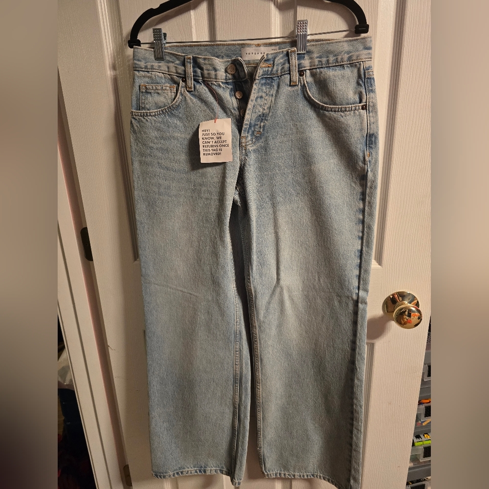 NEW Topshop Ember Low Rise Wide Leg Jeans In Bleach, W28 L30